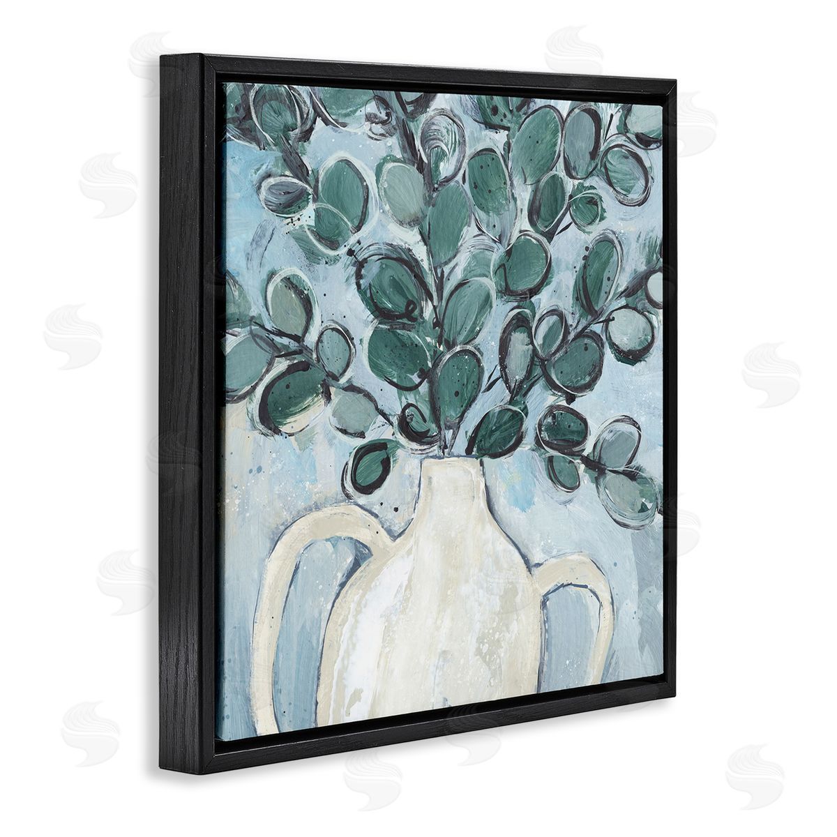 Annie Warren Contemporary Eucalyptus Herb Plant Vase Black Floating Frame Canvas Wall Art Print