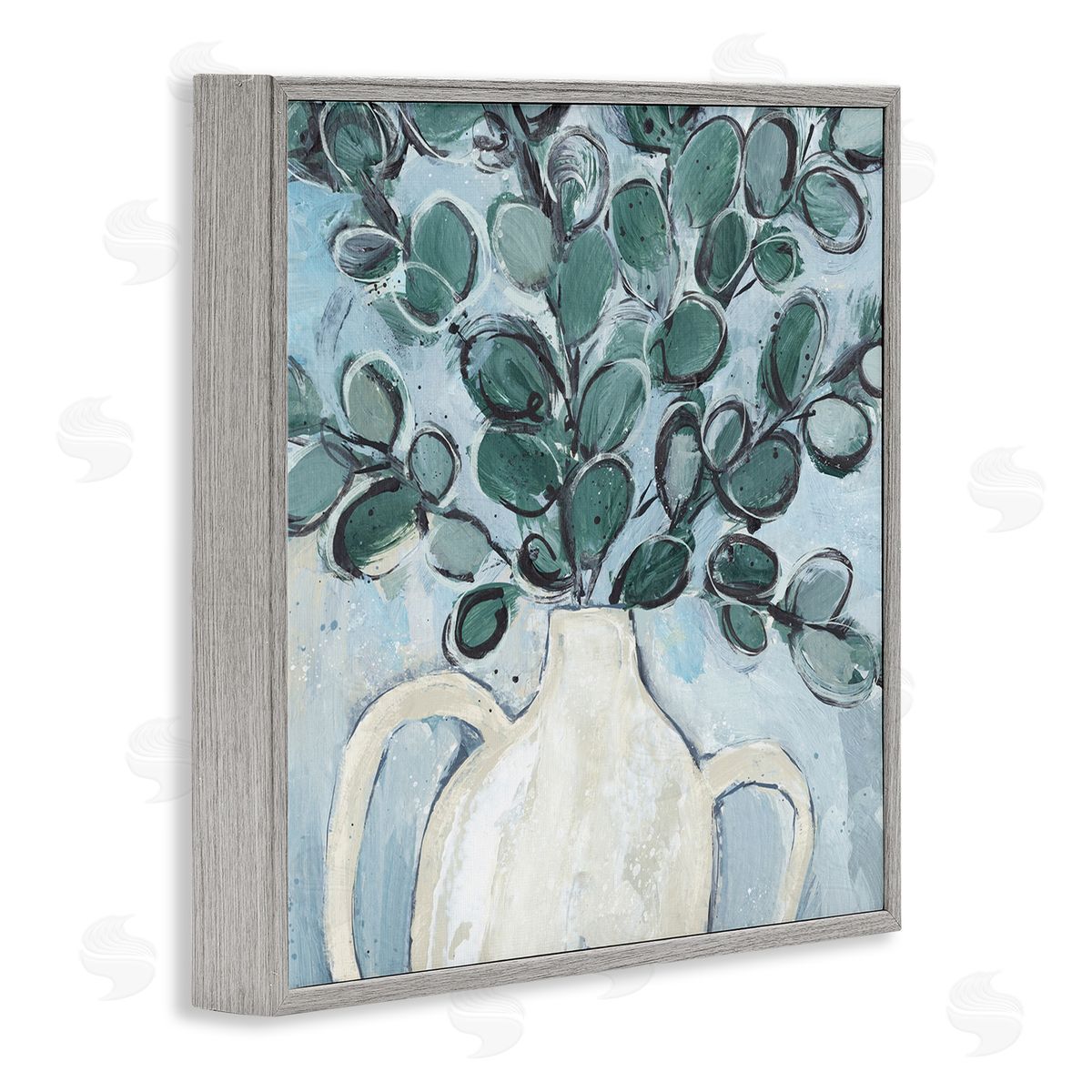 Annie Warren Contemporary Eucalyptus Herb Plant Vase Gray Framed Glicee Wall Art Print
