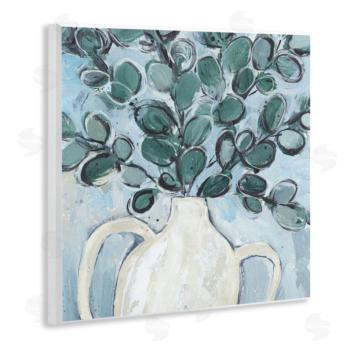 Annie Warren Contemporary Eucalyptus Herb Plant Vase Wooden Wall Plaque Art Print