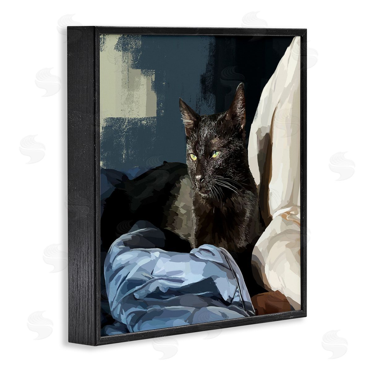 Emily Kalina Black Cat Lounging Comfy Bed Black Framed Glicee Wall Art Print