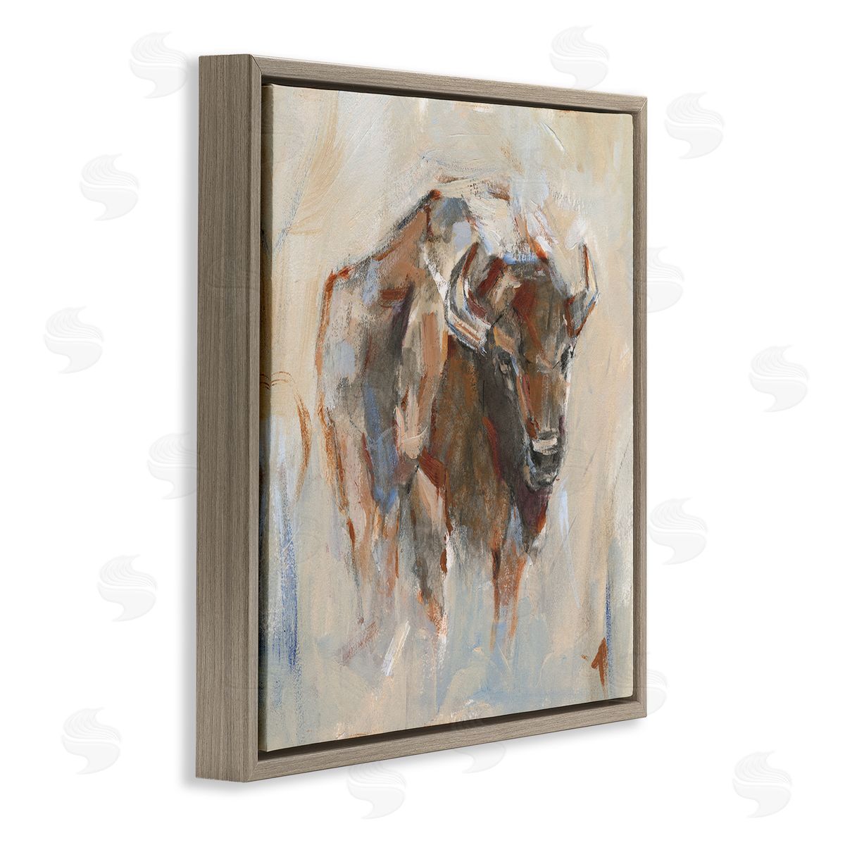 Ethan Harper Country Bison Abstract Brush Strokes Brown Floating Frame Canvas Wall Art Print