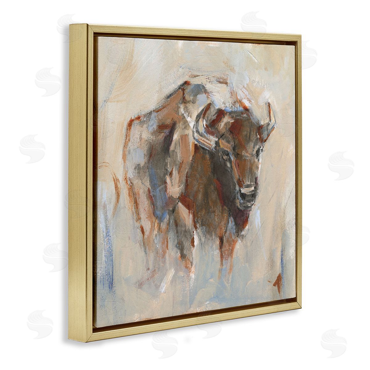 Ethan Harper Country Bison Abstract Brush Strokes Gold Floating Frame Canvas Wall Art Print