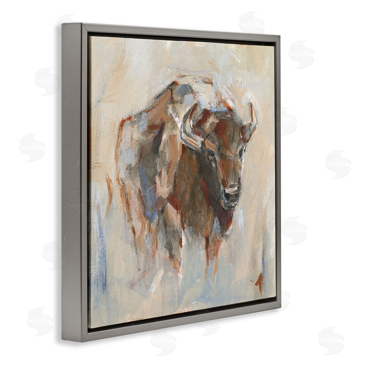 Ethan Harper Country Bison Abstract Brush Strokes Gray Floating Frame Canvas Wall Art Print