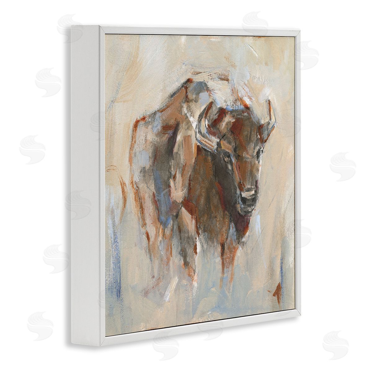 Ethan Harper Country Bison Abstract Brush Strokes White Framed Glicee Wall Art Print
