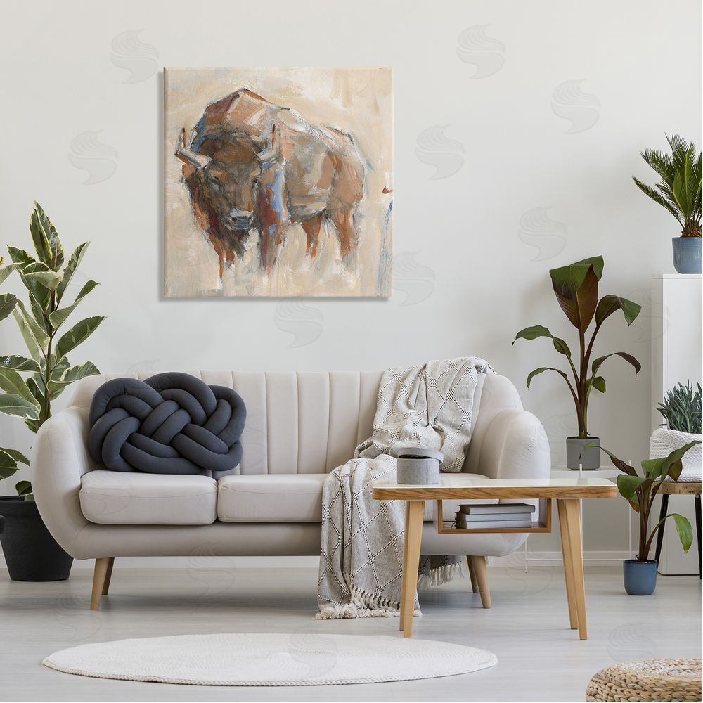 Ethan Harper Bison Portrait Country Wildlife Painting Canvas Wall Art in Room