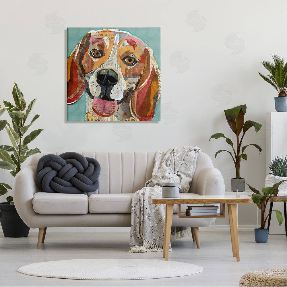 Traci Anderson Collaged Hound Dog Various Ephemera Canvas Wall Art in Room