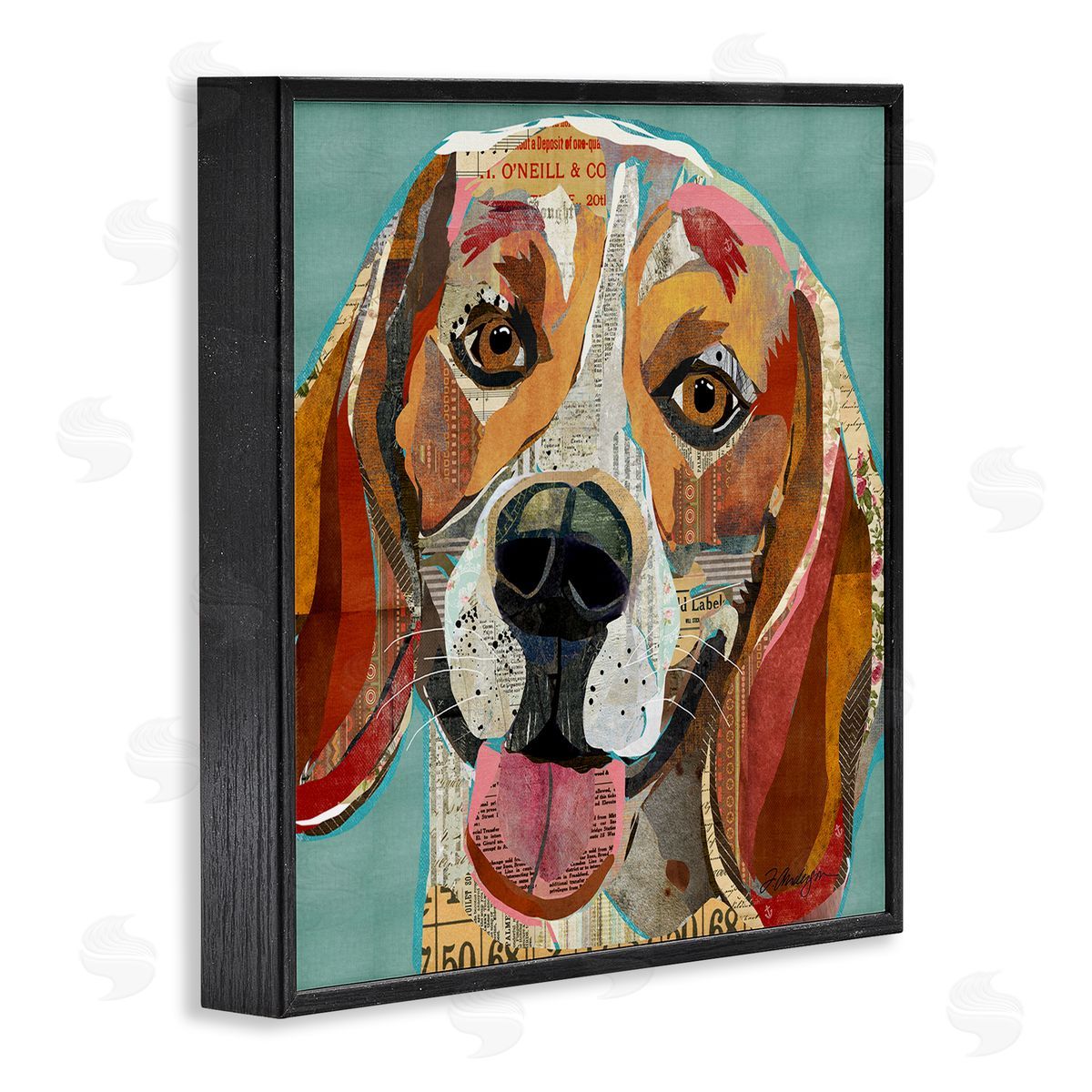 Traci Anderson Collaged Hound Dog Various Ephemera Black Framed Glicee Wall Art Print