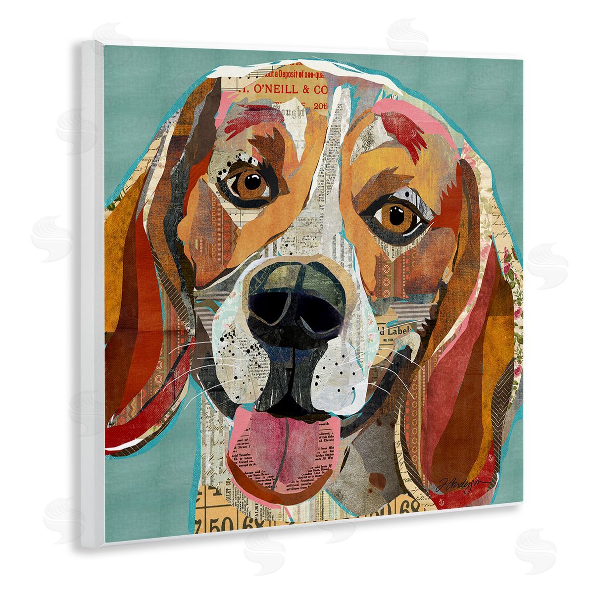Traci Anderson Collaged Hound Dog Various Ephemera Wooden Wall Plaque Art Print