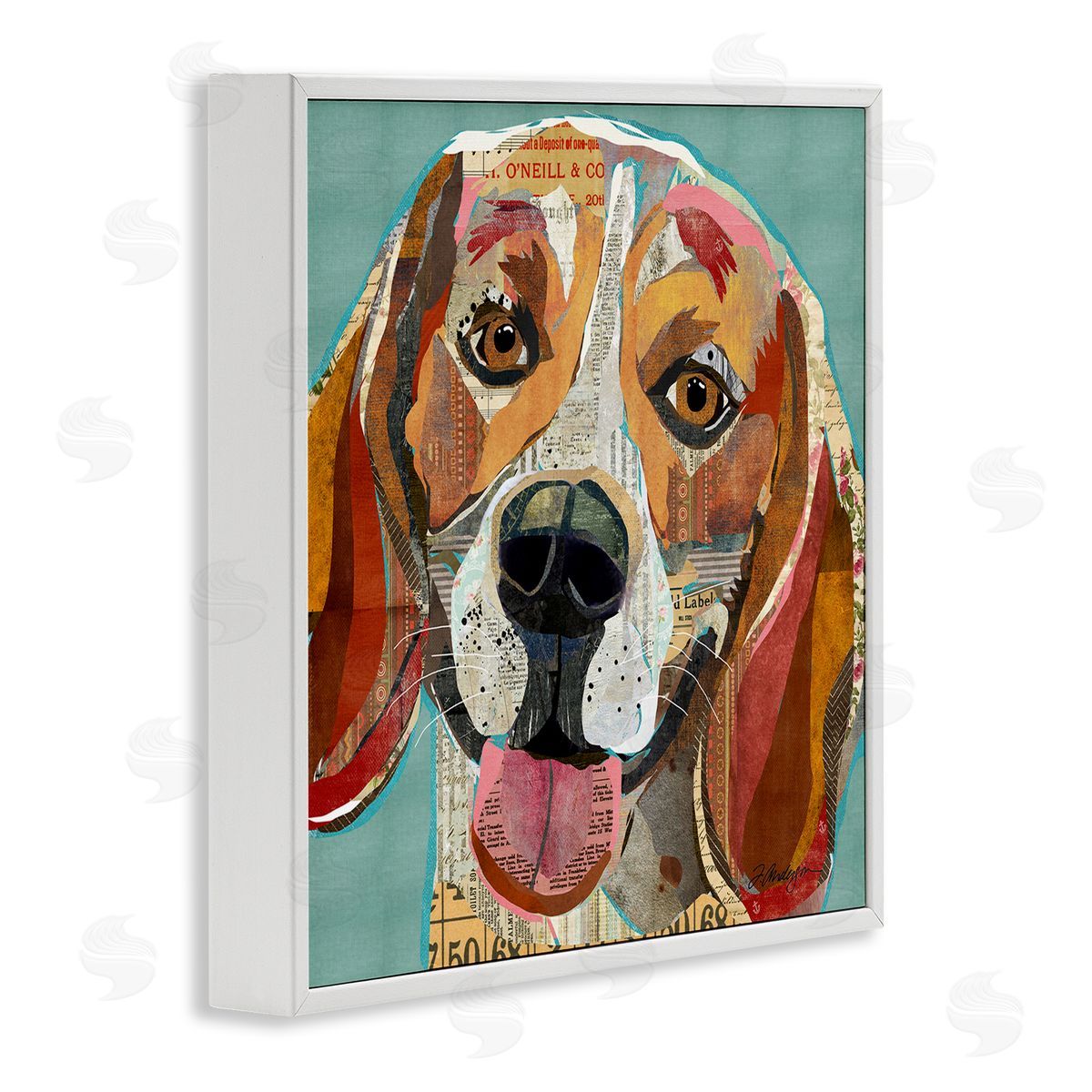 Traci Anderson Collaged Hound Dog Various Ephemera White Framed Glicee Wall Art Print