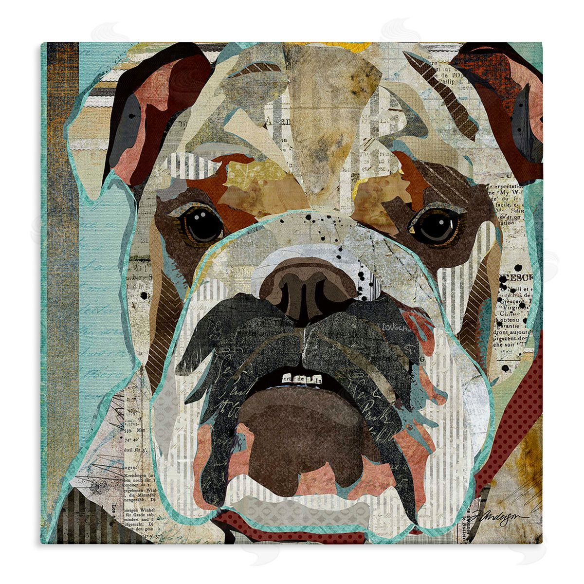 Traci Anderson Bulldog Pet Portrait Text Collage Stretched Canvas Wall Art Print