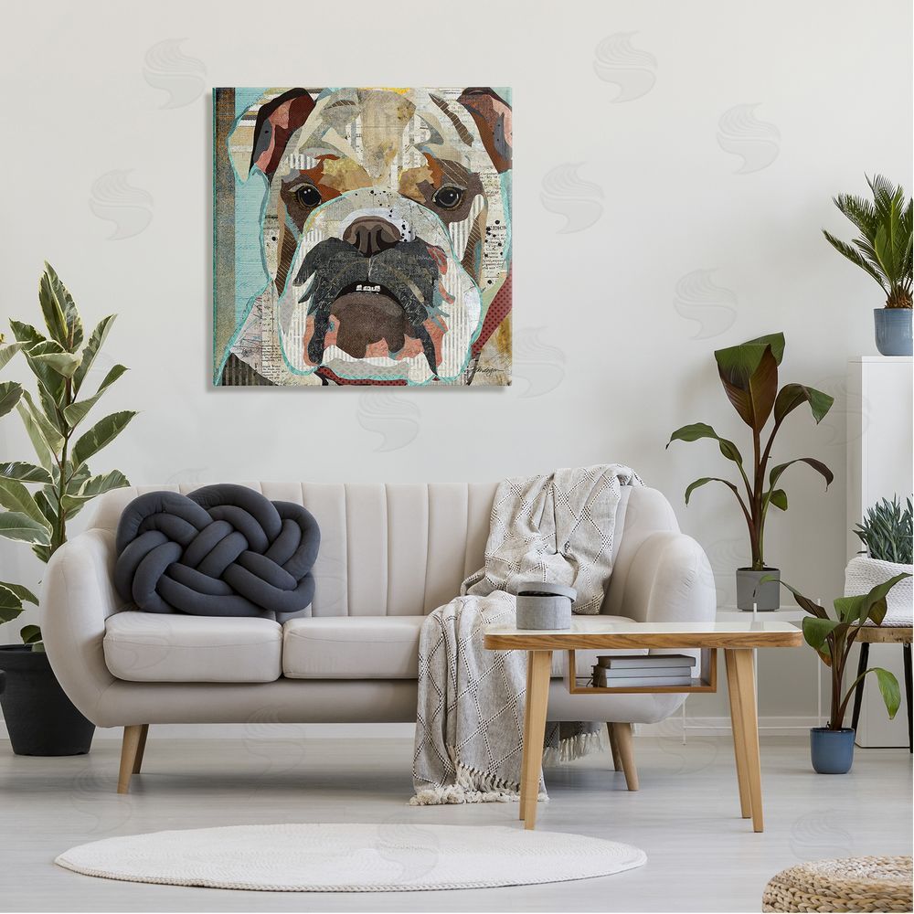Traci Anderson Bulldog Pet Portrait Text Collage Canvas Wall Art in Room