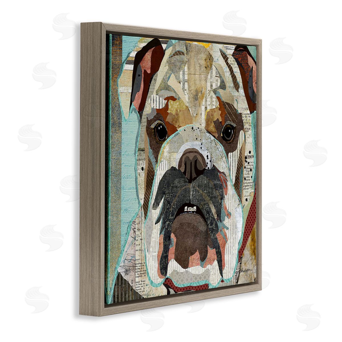 Traci Anderson Bulldog Pet Portrait Text Collage Brown Floating Frame Canvas Wall Art Print