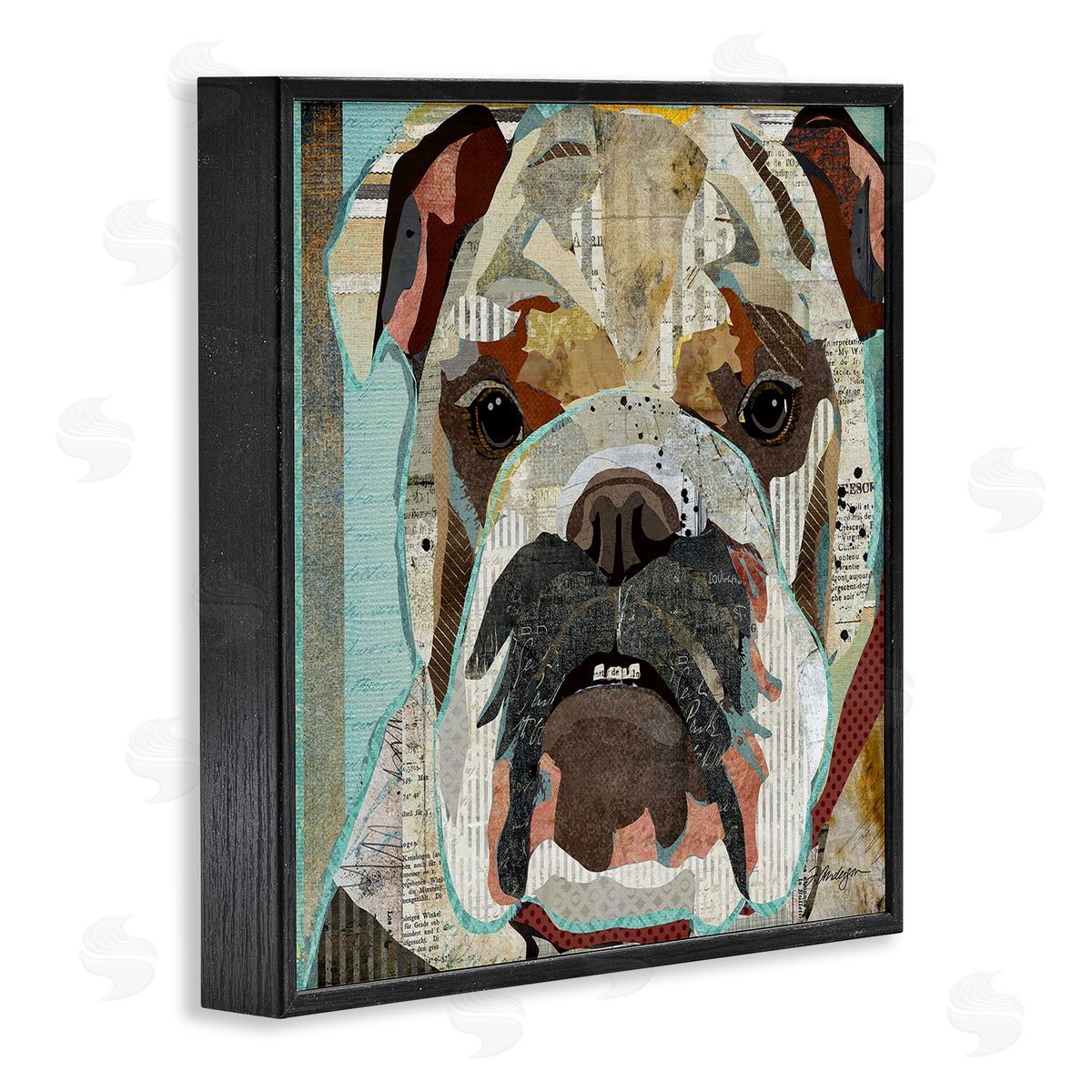 Traci Anderson Bulldog Pet Portrait Text Collage Black Framed Glicee Wall Art Print