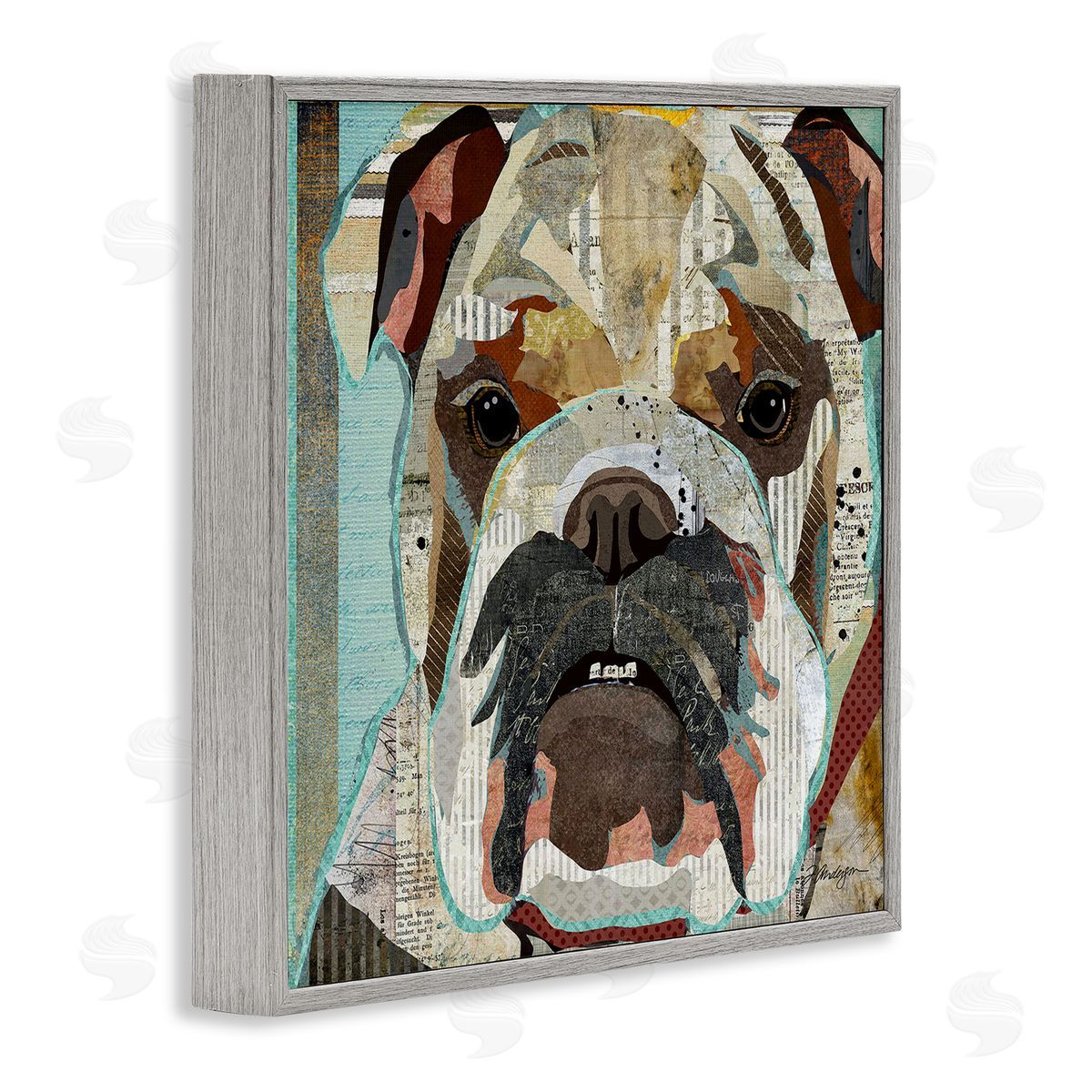 Traci Anderson Bulldog Pet Portrait Text Collage Gray Framed Glicee Wall Art Print