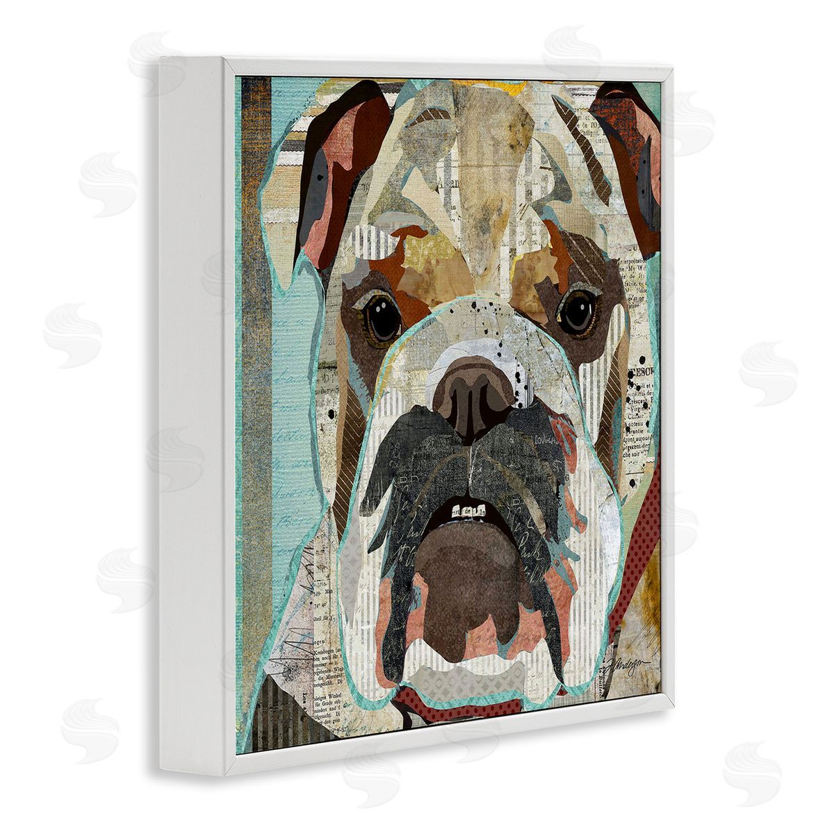Traci Anderson Bulldog Pet Portrait Text Collage White Framed Glicee Wall Art Print