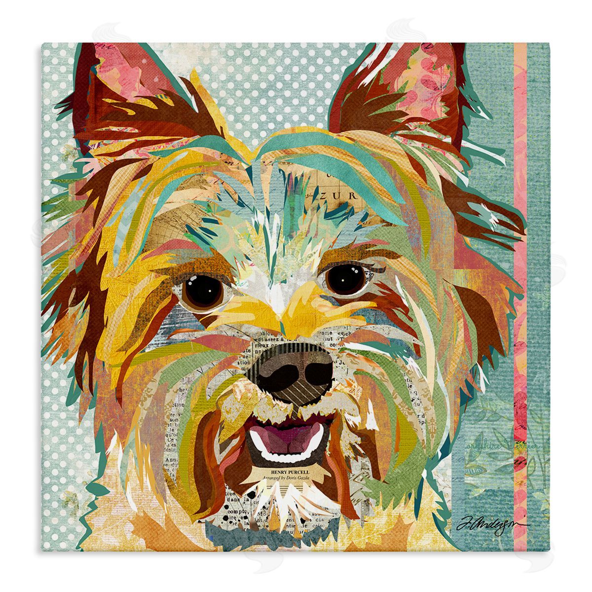 Traci Anderson Happy Terrier Pet Portrait Collage Stretched Canvas Wall Art Print