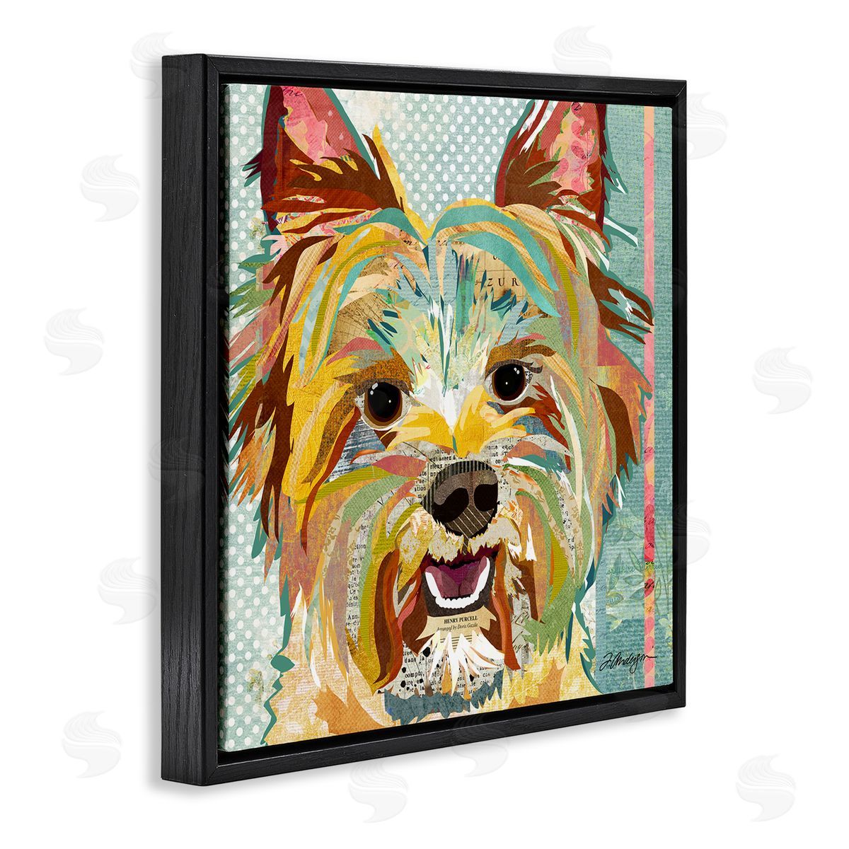 Traci Anderson Happy Terrier Pet Portrait Collage Black Floating Frame Canvas Wall Art Print