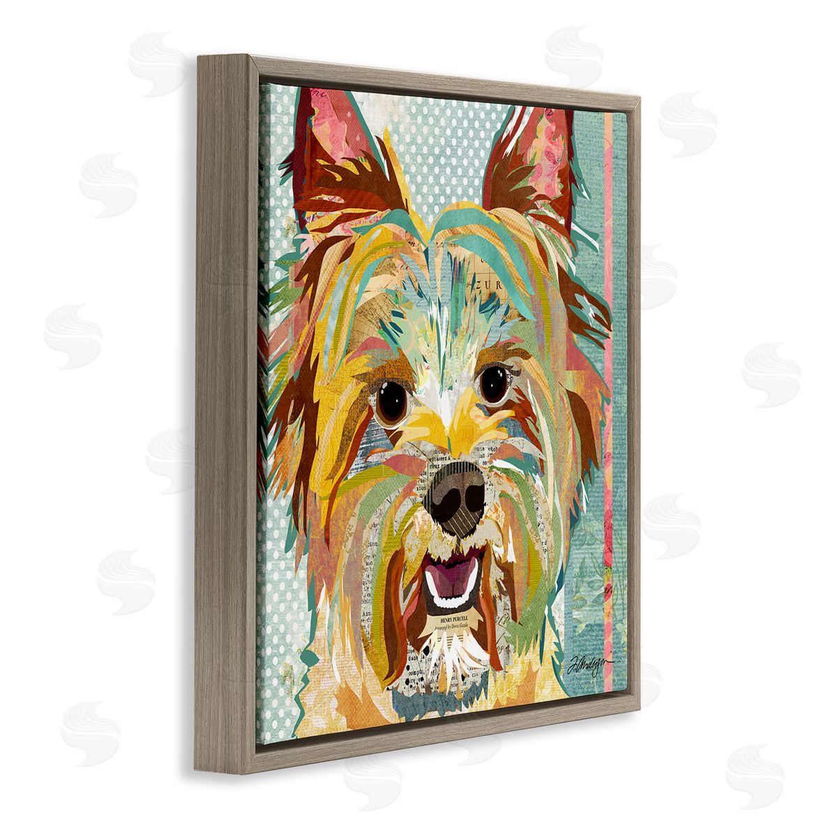 Traci Anderson Happy Terrier Pet Portrait Collage Brown Floating Frame Canvas Wall Art Print