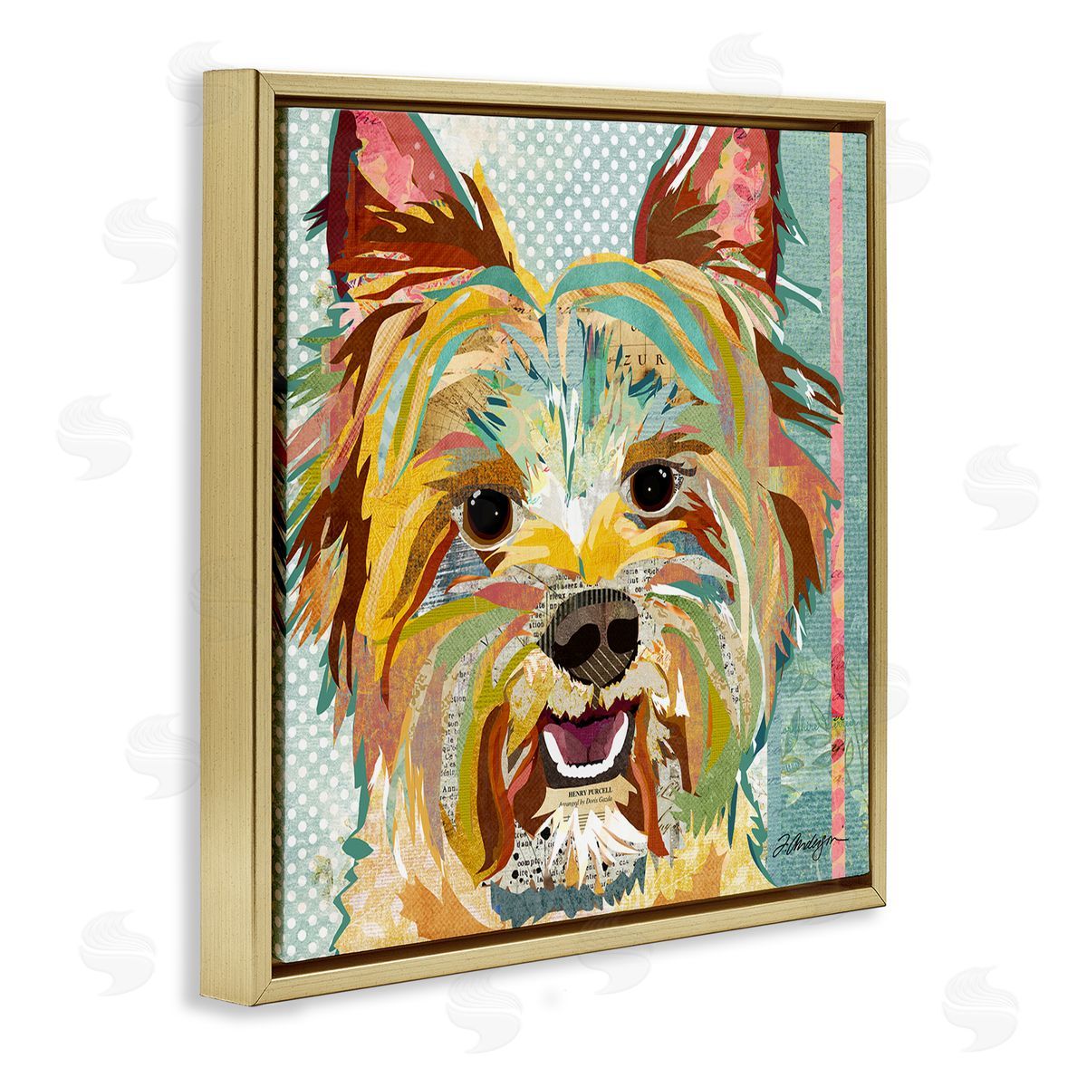 Traci Anderson Happy Terrier Pet Portrait Collage Gold Floating Frame Canvas Wall Art Print