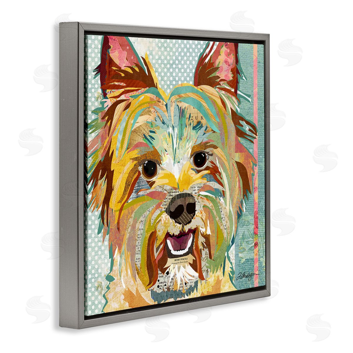 Traci Anderson Happy Terrier Pet Portrait Collage Gray Floating Frame Canvas Wall Art Print
