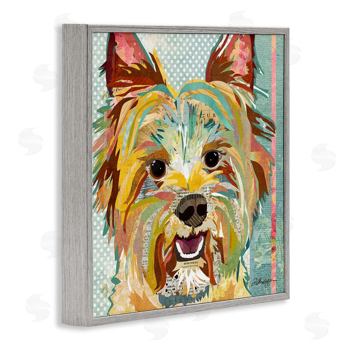 Traci Anderson Happy Terrier Pet Portrait Collage Gray Framed Glicee Wall Art Print