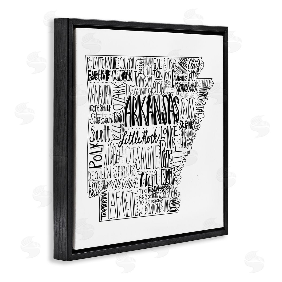 The Saturday Evening Post Arkansas State Typography Cities Map Black Floating Frame Canvas Wall Art Print