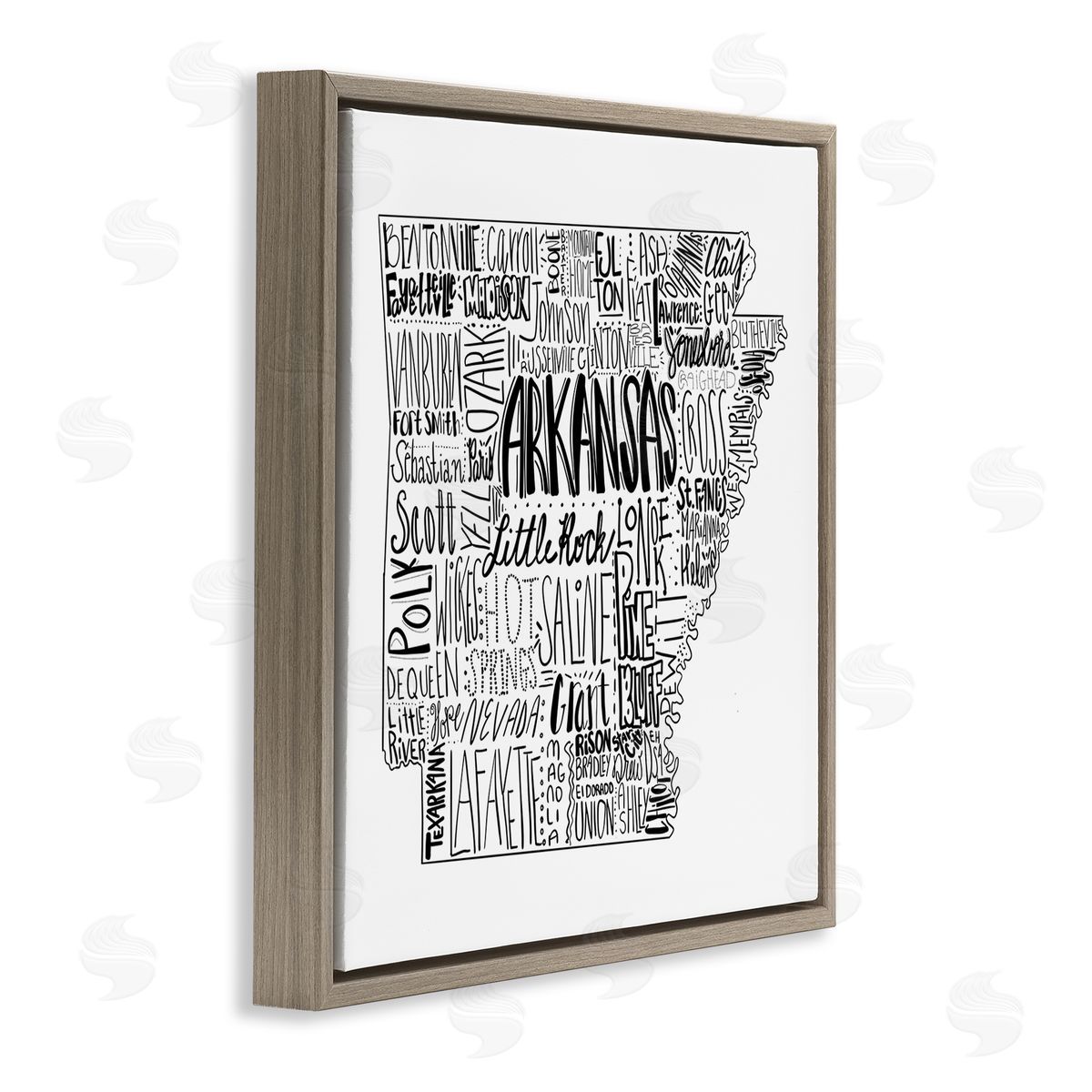 The Saturday Evening Post Arkansas State Typography Cities Map Brown Floating Frame Canvas Wall Art Print