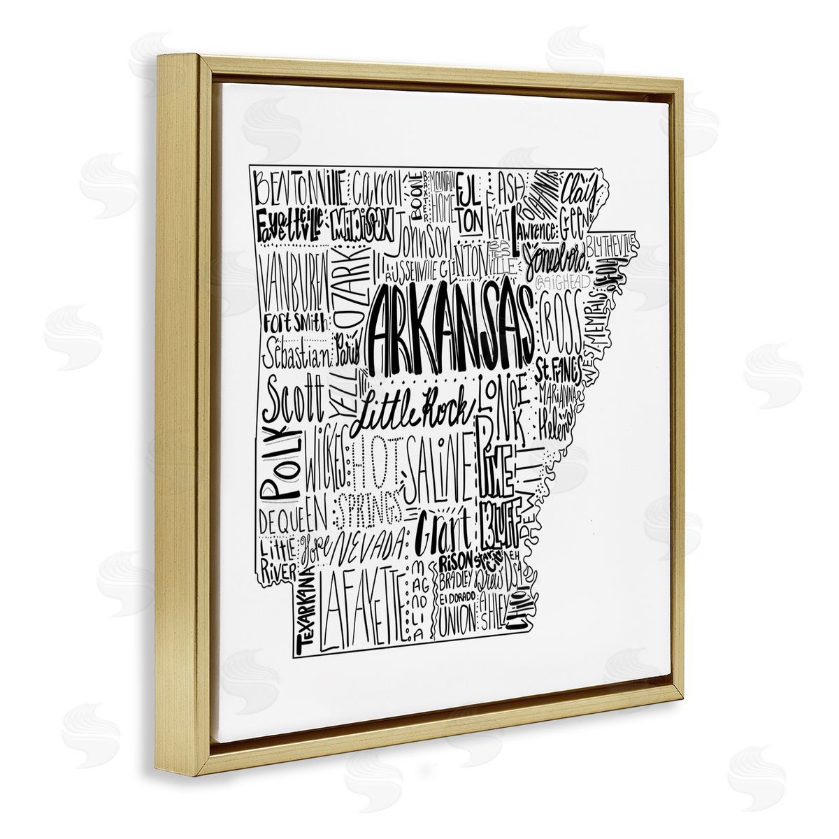 The Saturday Evening Post Arkansas State Typography Cities Map Gold Floating Frame Canvas Wall Art Print