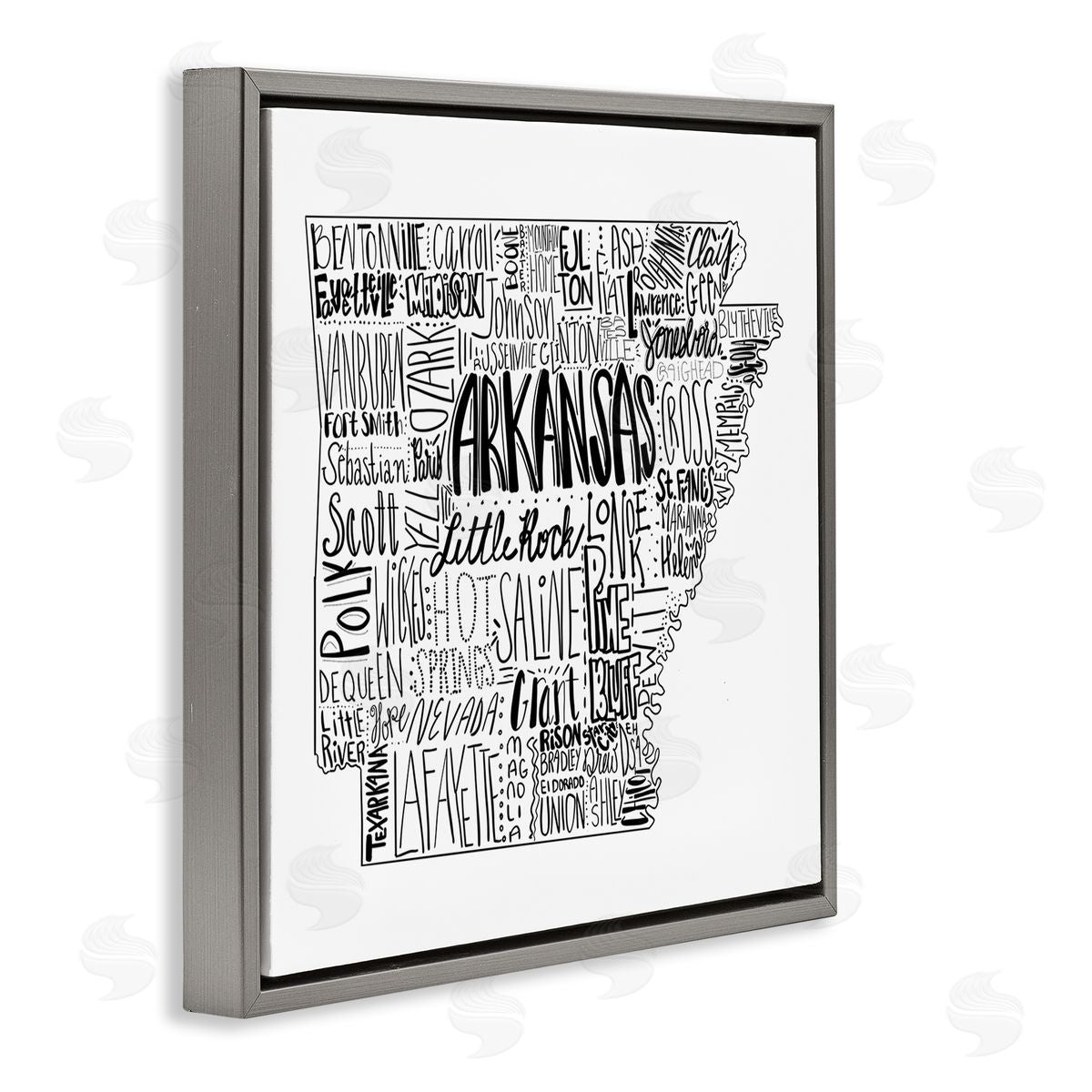 The Saturday Evening Post Arkansas State Typography Cities Map Gray Floating Frame Canvas Wall Art Print