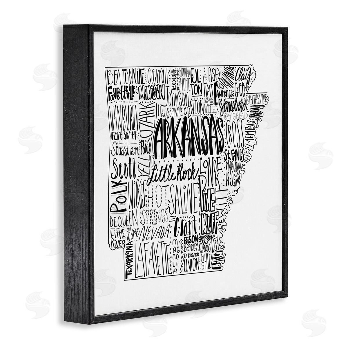 The Saturday Evening Post Arkansas State Typography Cities Map Black Framed Glicee Wall Art Print