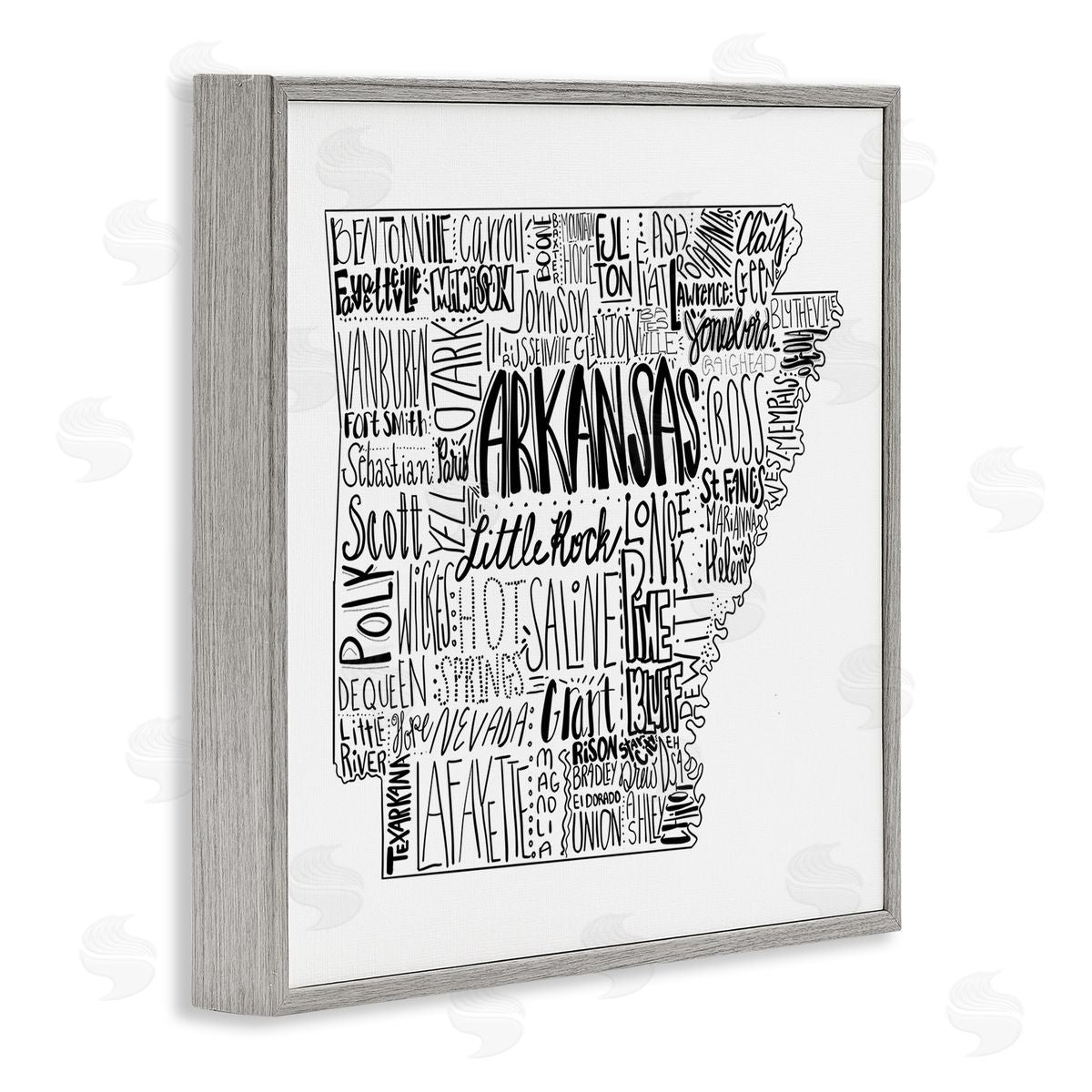 The Saturday Evening Post Arkansas State Typography Cities Map Gray Framed Glicee Wall Art Print