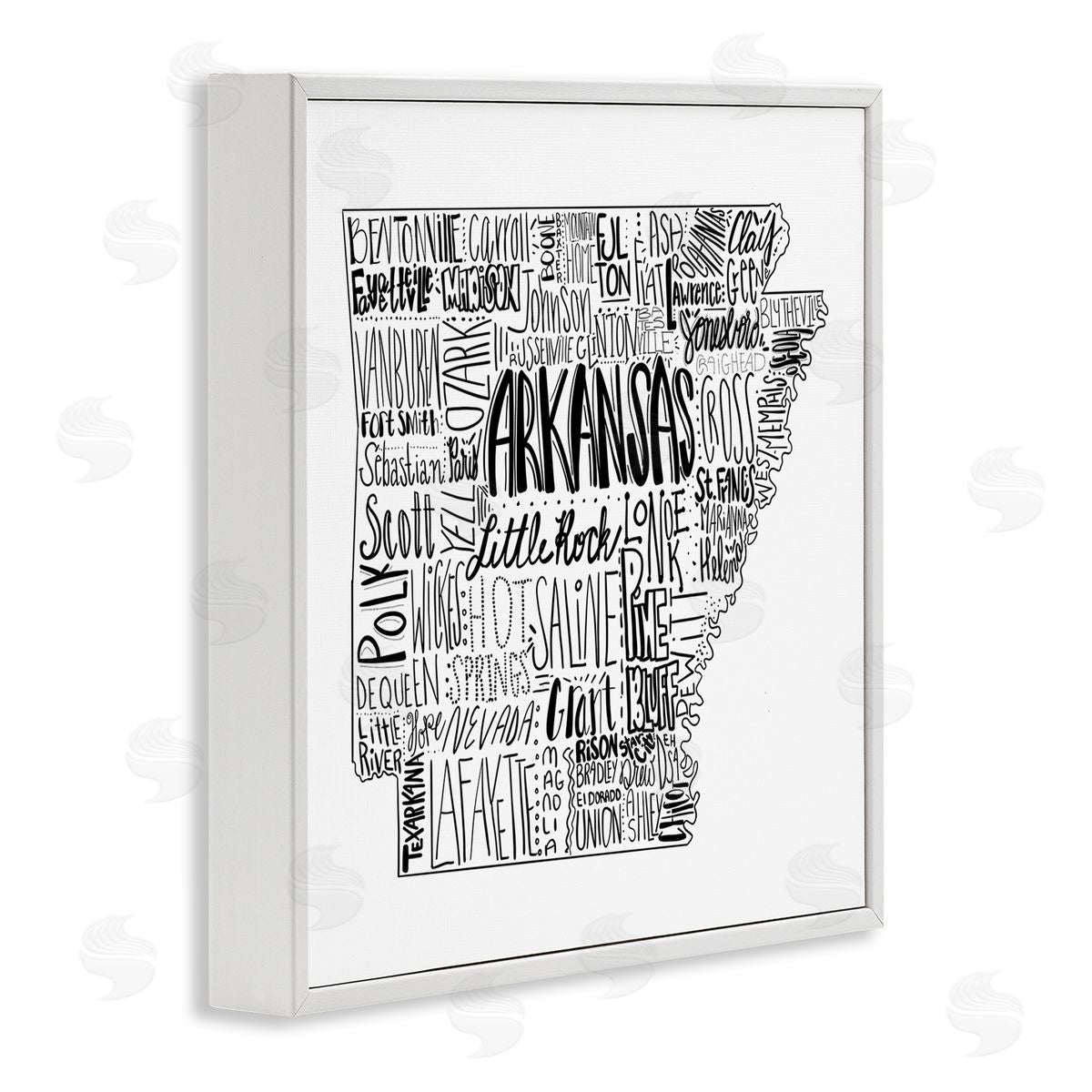 The Saturday Evening Post Arkansas State Typography Cities Map White Framed Glicee Wall Art Print