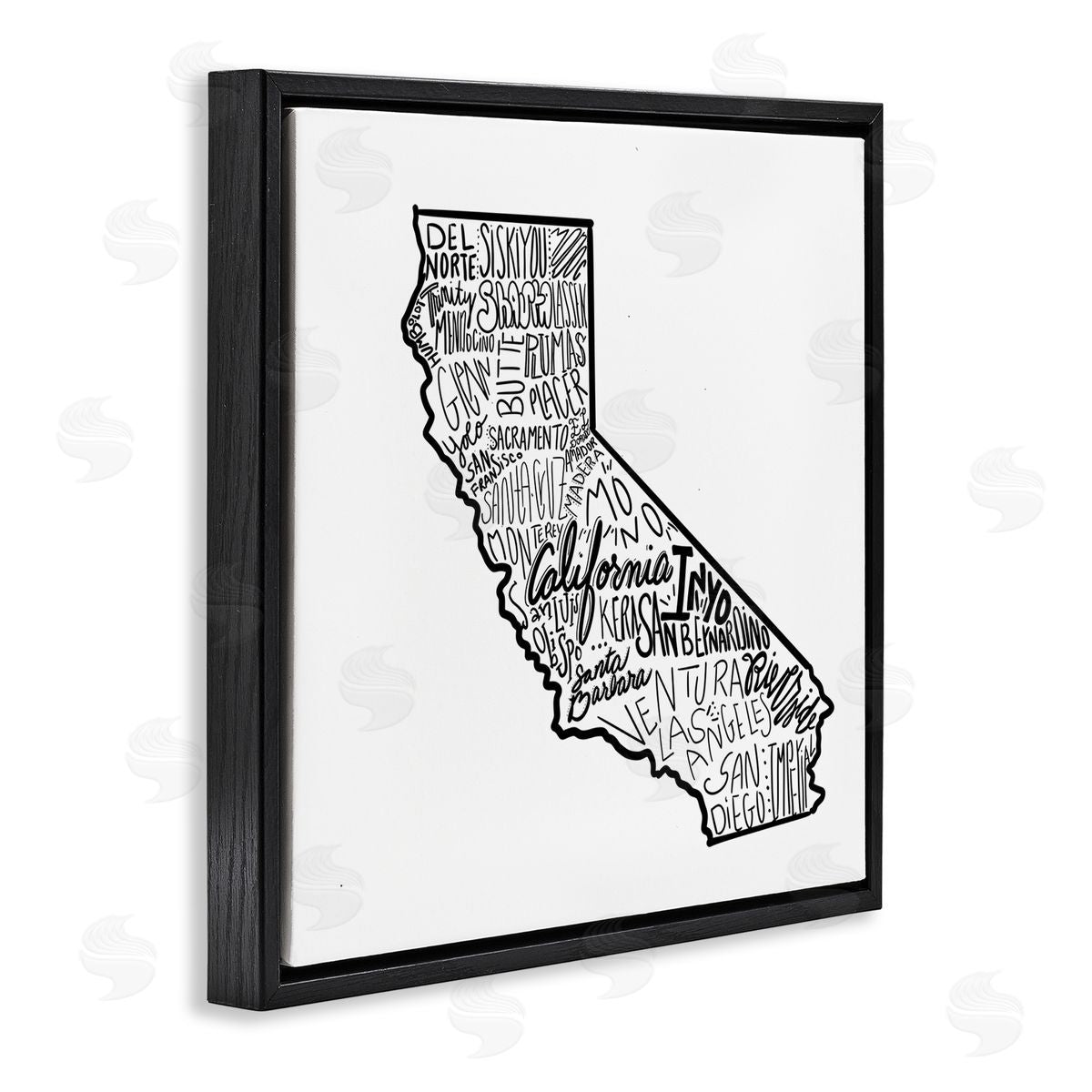 The Saturday Evening Post California State Cities Typography Map Black Floating Frame Canvas Wall Art Print