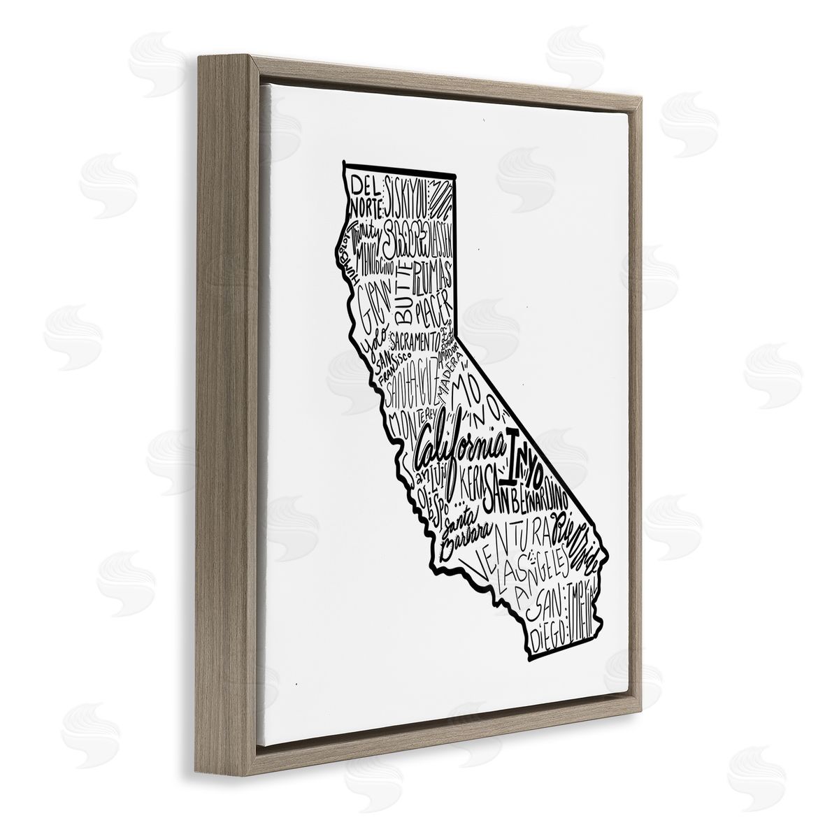 The Saturday Evening Post California State Cities Typography Map Brown Floating Frame Canvas Wall Art Print