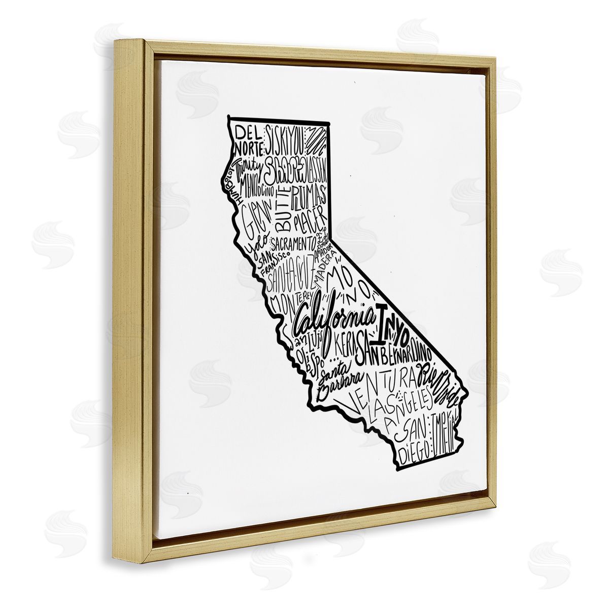 The Saturday Evening Post California State Cities Typography Map Gold Floating Frame Canvas Wall Art Print