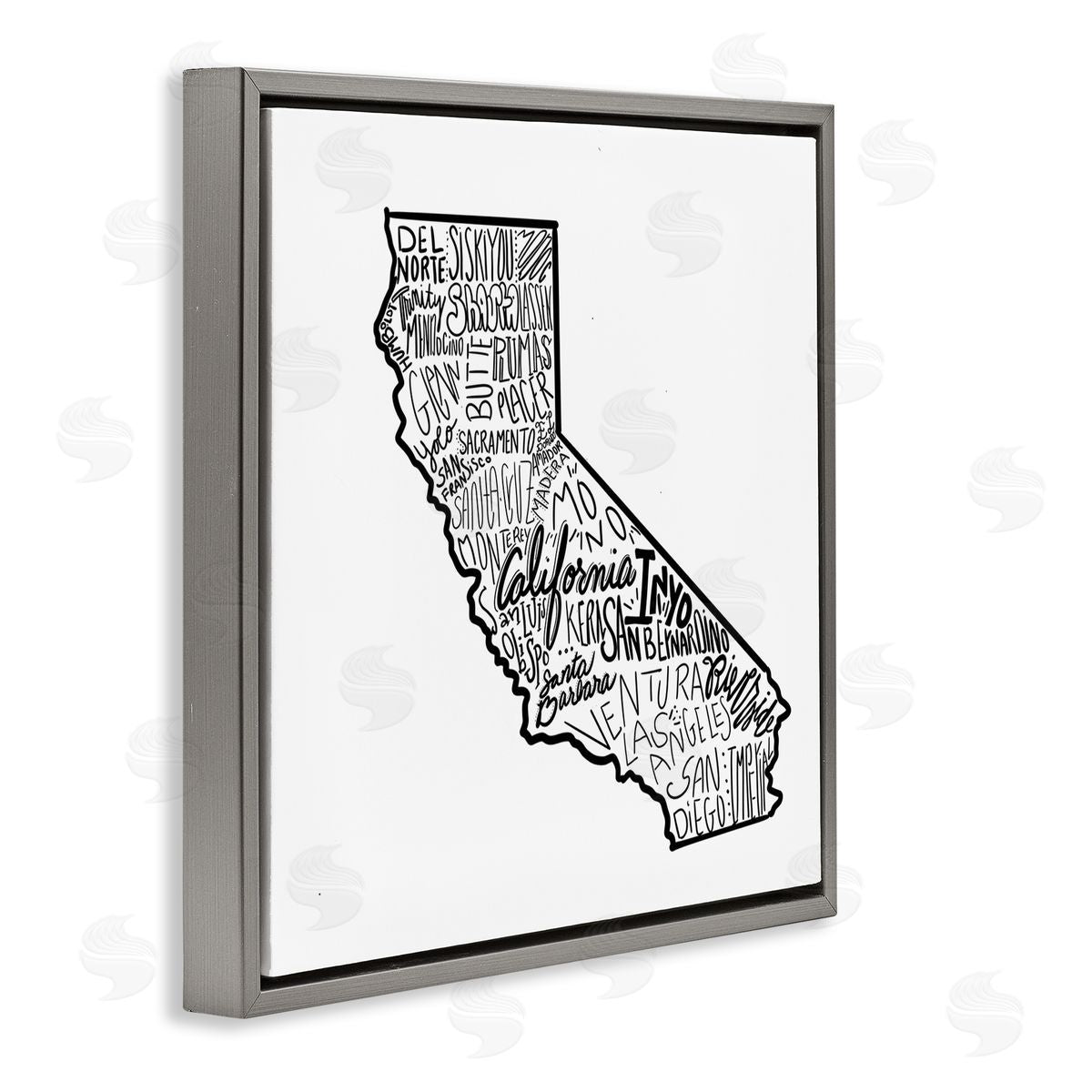 The Saturday Evening Post California State Cities Typography Map Gray Floating Frame Canvas Wall Art Print