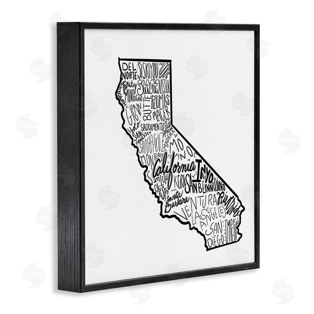 The Saturday Evening Post California State Cities Typography Map Black Framed Glicee Wall Art Print