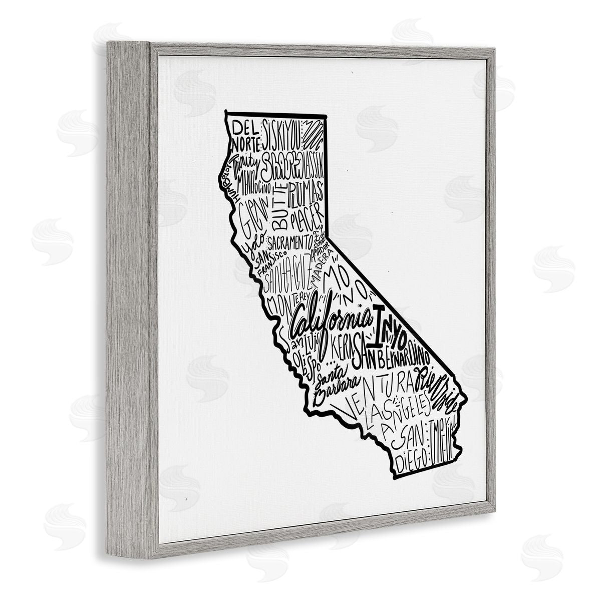 The Saturday Evening Post California State Cities Typography Map Gray Framed Glicee Wall Art Print