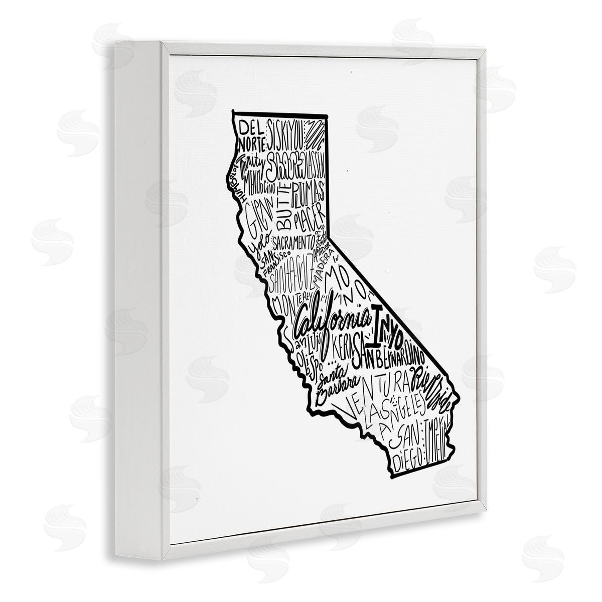 The Saturday Evening Post California State Cities Typography Map White Framed Glicee Wall Art Print