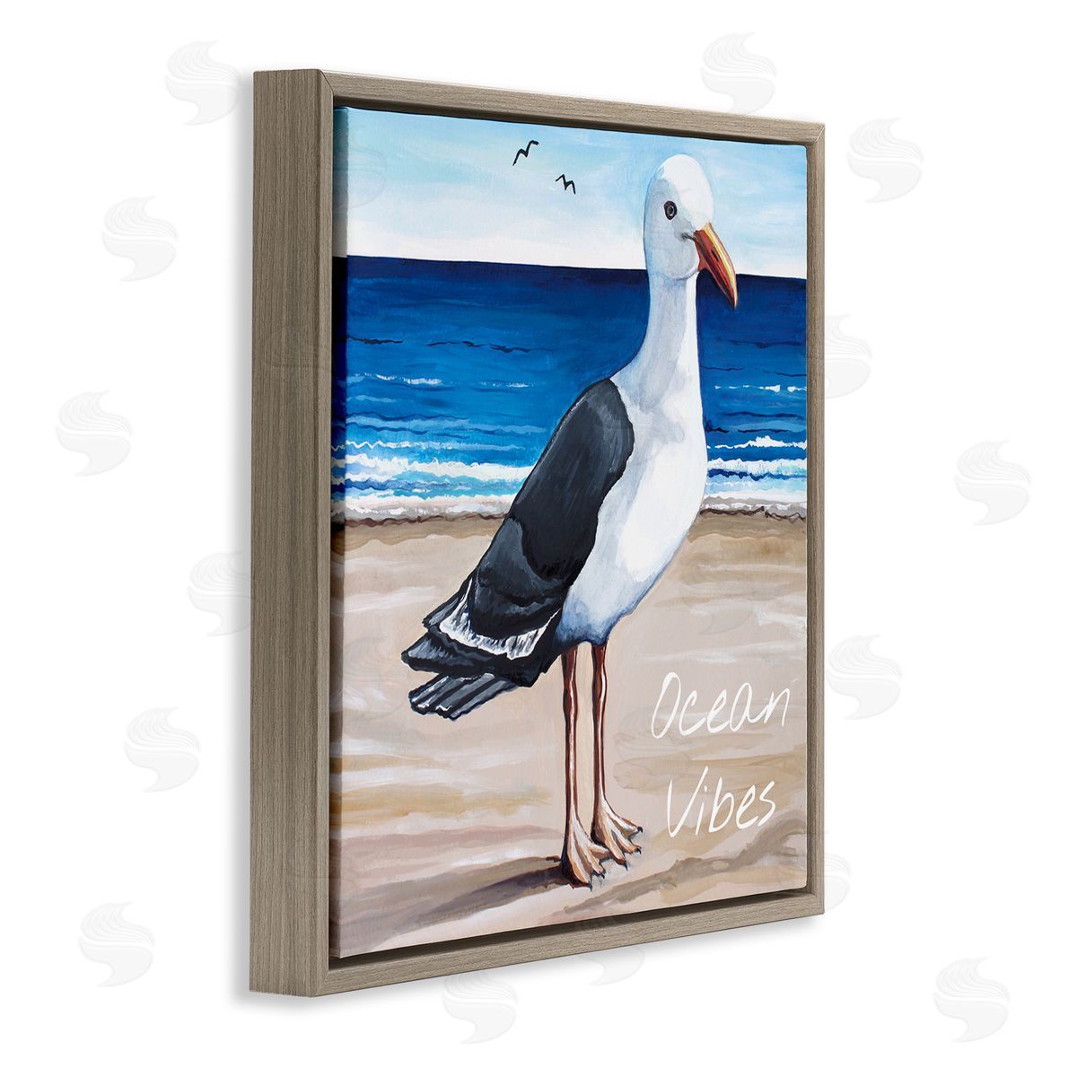 Elizabeth Tyndall Ocean Vibes Coastal Seagull Beach Brown Floating Frame Canvas Wall Art Print