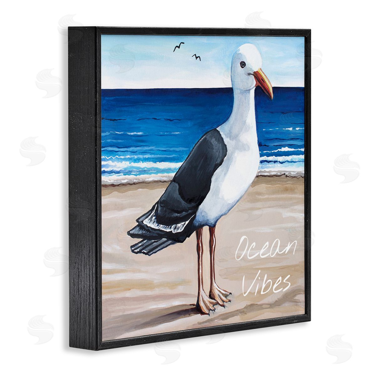 Elizabeth Tyndall Ocean Vibes Coastal Seagull Beach Black Framed Glicee Wall Art Print