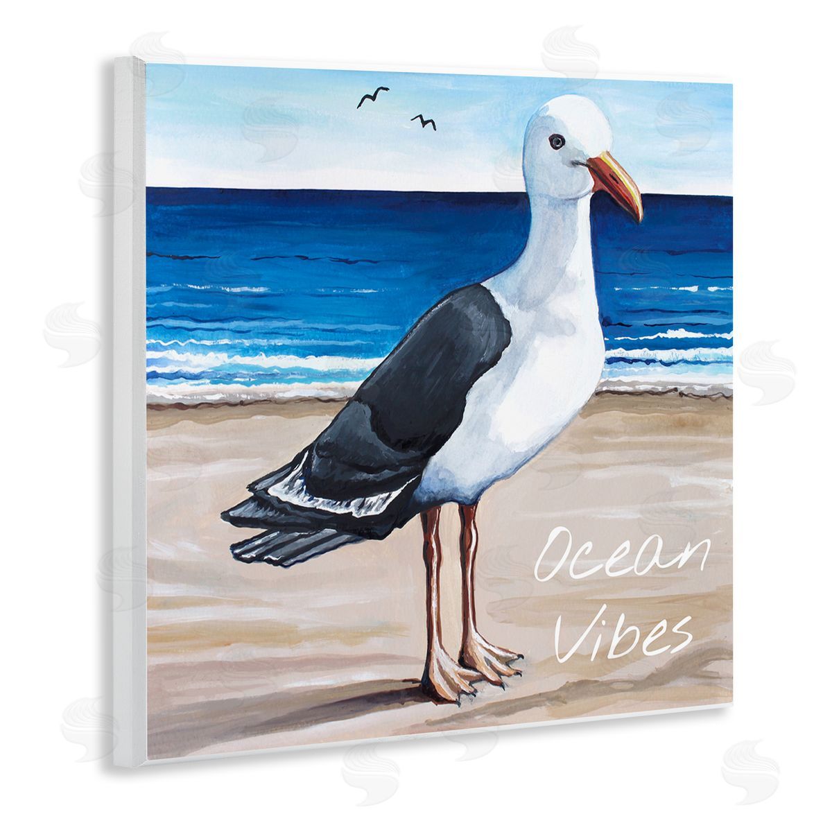 Elizabeth Tyndall Ocean Vibes Coastal Seagull Beach Wooden Wall Plaque Art Print