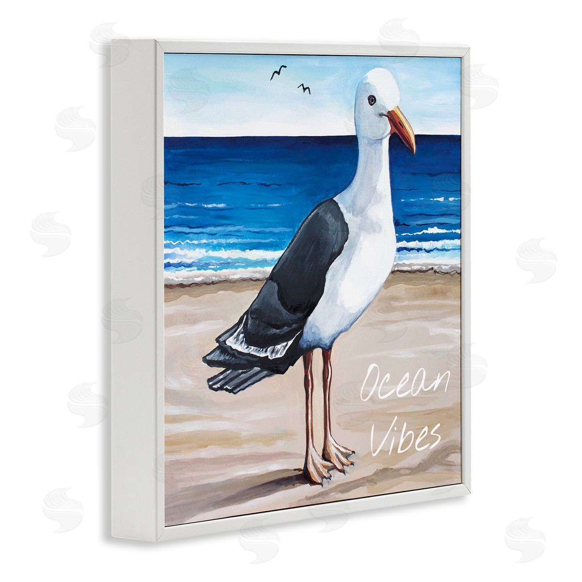Elizabeth Tyndall Ocean Vibes Coastal Seagull Beach White Framed Glicee Wall Art Print