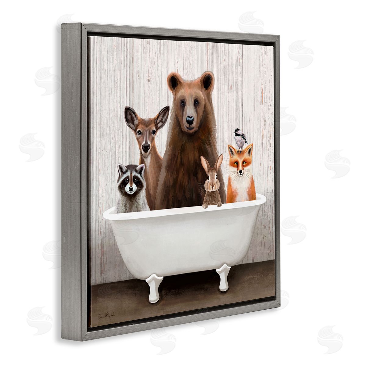 Woodland Creatures Antique Bathtub Grey Floating Frame Canvas Wall Art, Home Decor by Elizabeth Tyndall