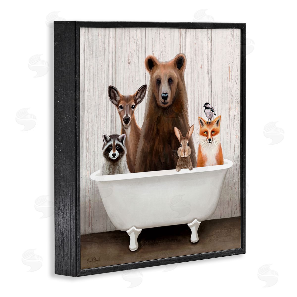 Woodland Creatures Antique Bathtub Black Frame Print Wall Art, Home Decor by Elizabeth Tyndall