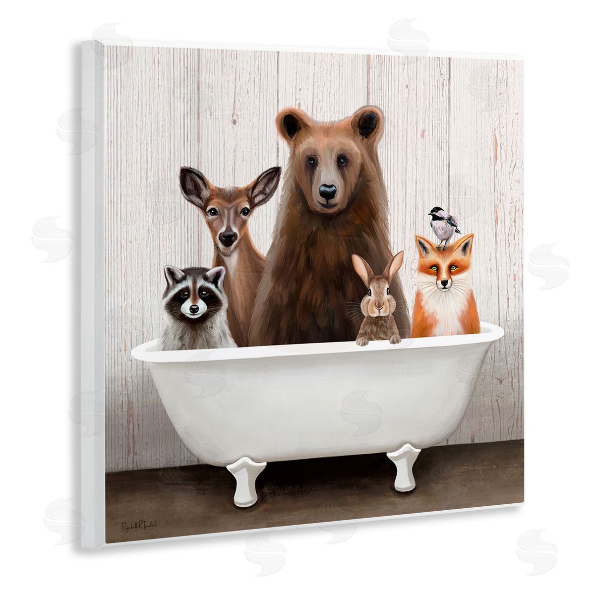 Woodland Creatures Antique Bathtub Wood Plaque Wall Art, Home Decor by Elizabeth Tyndall