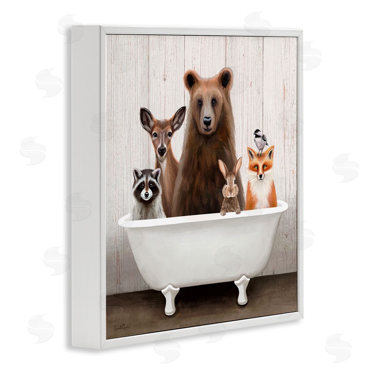 Woodland Creatures Antique Bathtub White Frame Print Wall Art, Home Decor by Elizabeth Tyndall