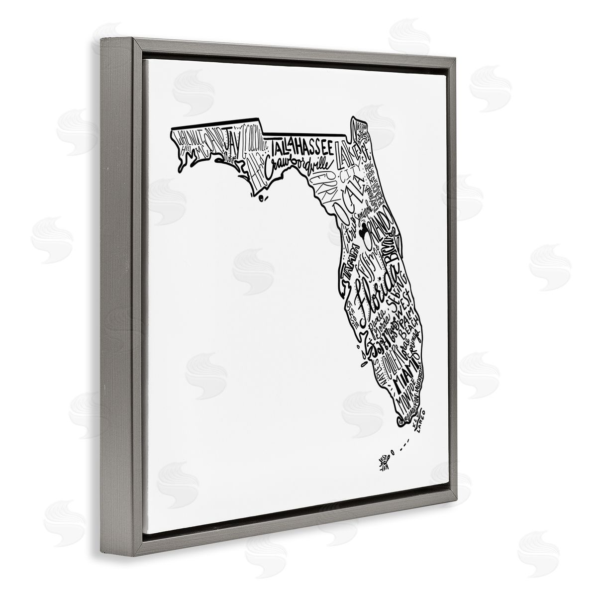 The Saturday Evening Post Florida State Typography Cities Gray Floating Frame Canvas Wall Art Print