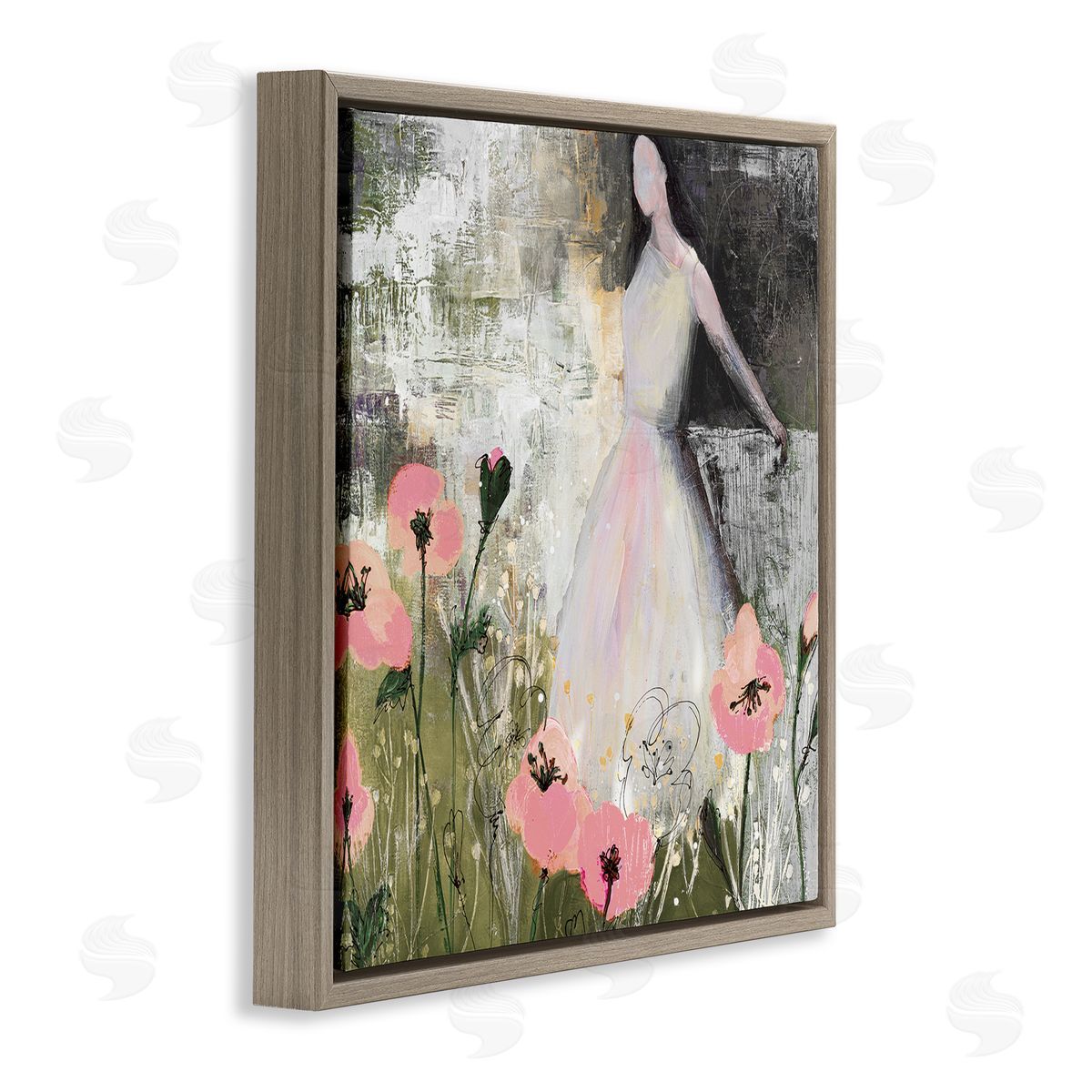 Ruth Fromstein Contemporary Meadow Woman Collage Brown Floating Frame Canvas Wall Art Print