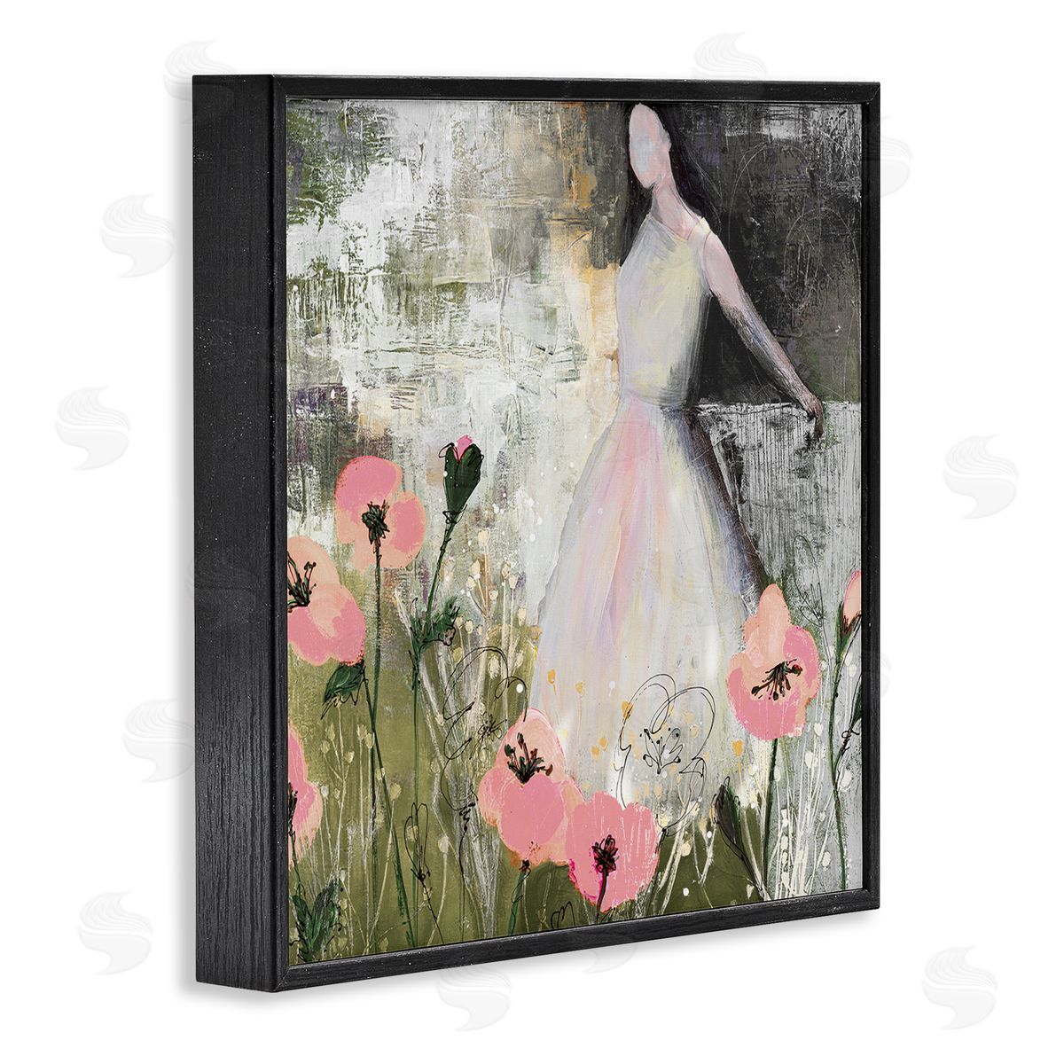Ruth Fromstein Contemporary Meadow Woman Collage Black Framed Glicee Wall Art Print
